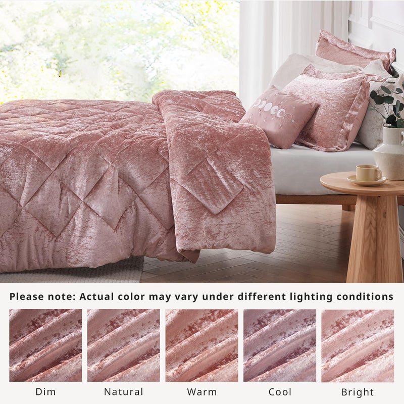 Intelligent Design Duvet Cover Set, Velvet Duvet Set, Luxury Diamond Quilting Pink Duvet Cover, Fluffy Duvet Cover with Decorative Pillow and 2 Shams, 4 Pieces, Blush, Full/Queen - Image 5